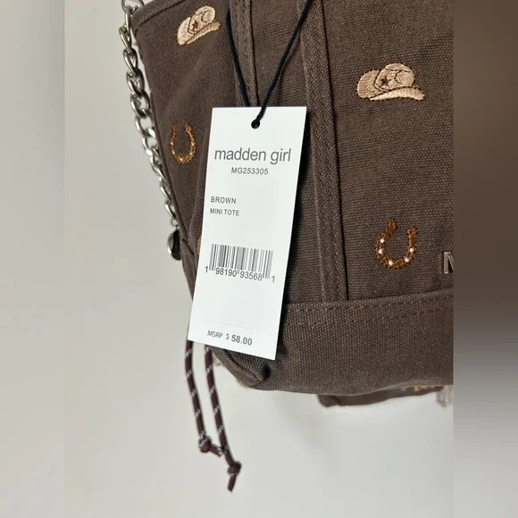 Viral Madden Girl Western Brown Mini Tote with bag charms - Picture 7 of 7